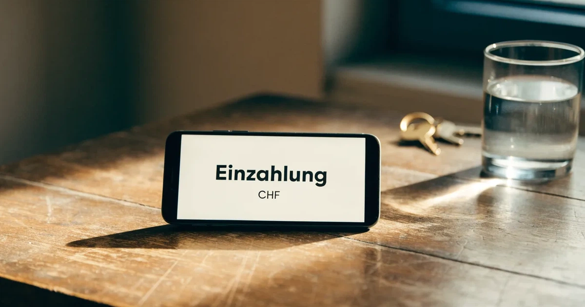 Ein Smartphone mit schwarzem Display liegt auf einem Holztisch neben einem Glas Wasser und einem Schlüsselbund.