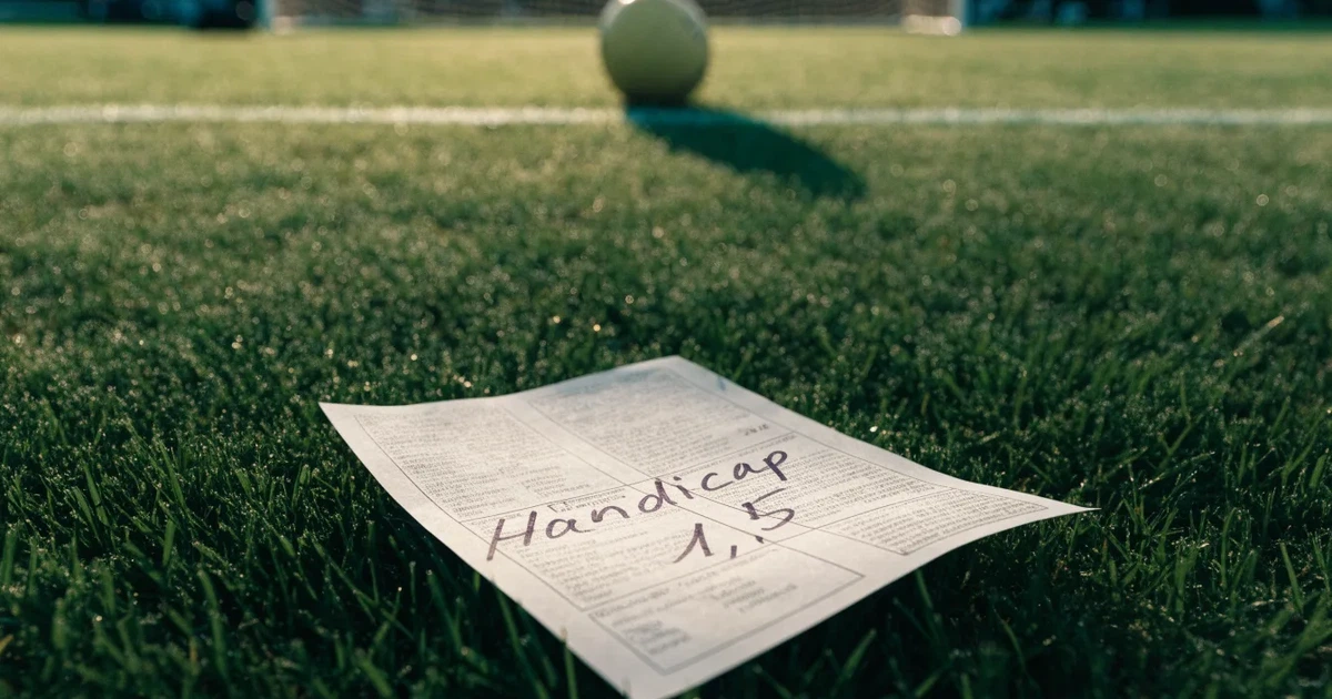 Ein Fussball und ein Massband liegen auf kurz geschnittenem Rasen neben einer Kreidelinie, Morgenlicht von der Seite.