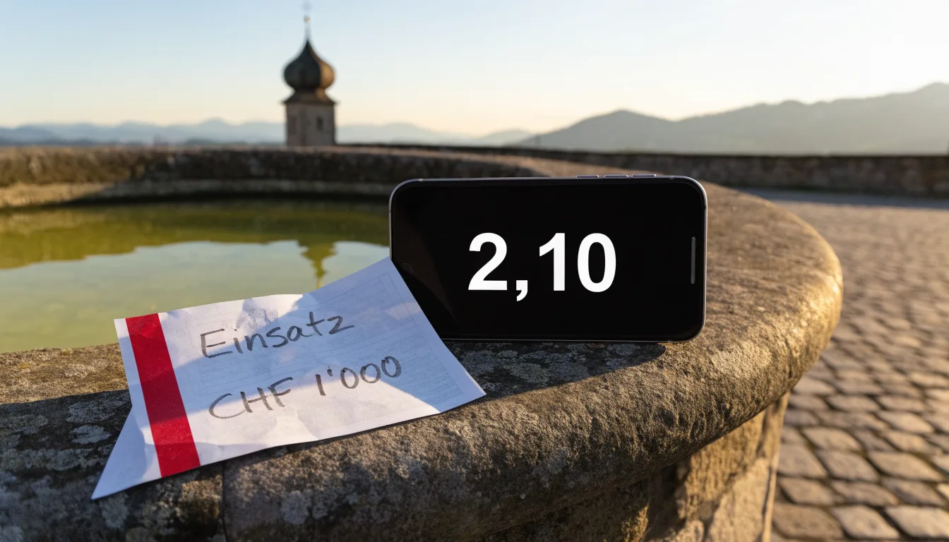 Ein Brunnen auf einem Dorfplatz mit Kopfsteinpflaster, im Hintergrund eine Kirche mit Zwiebelturm und Berge.