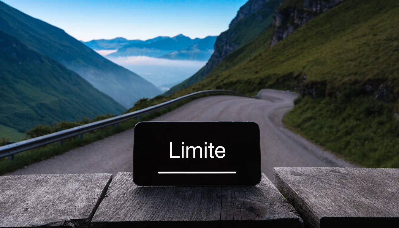 Eine Passstrasse in den Alpen mit enger Kurve und Leitplanke, darüber ein klarer Morgenhimmel und einzelne Nebelschwaden im Tal.
