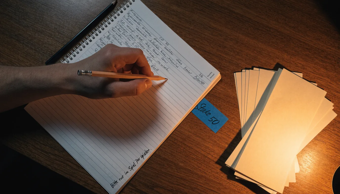 Ein Taschenrechner und ein Bleistift liegen auf einem leeren Blatt Papier, schräges Licht einer Schreibtischlampe