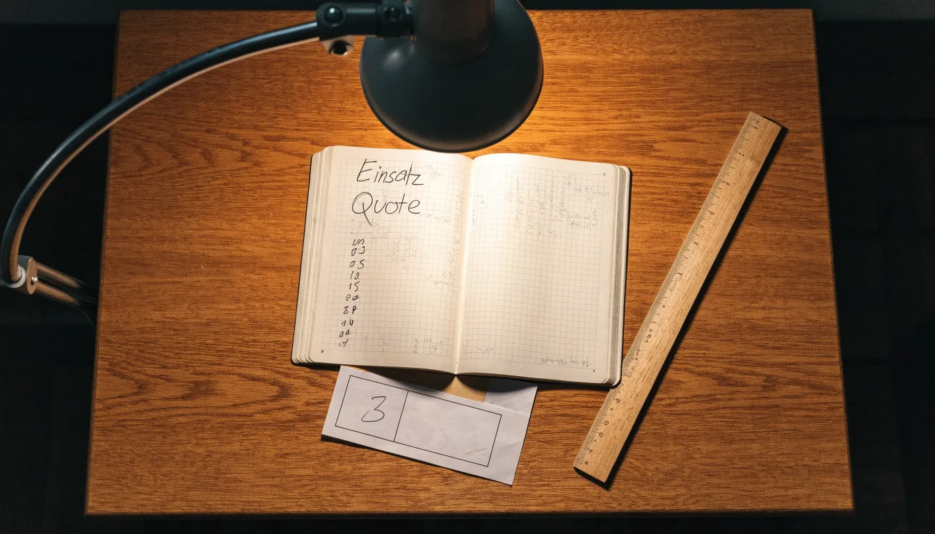 Eine Schreibtischlampe beleuchtet ein kariertes Heft mit handschriftlichen Skizzen, daneben liegt ein Lineal aus Holz.
